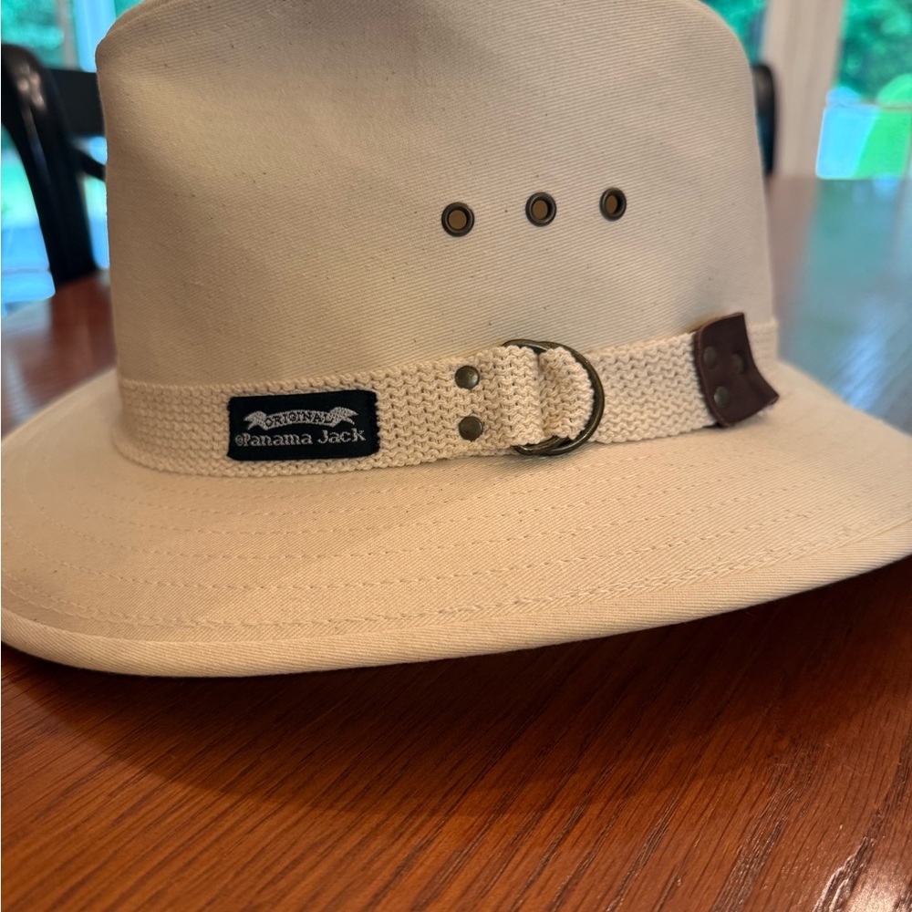 Panama Jack Canvas Safari Hat - Cream with Brown Accent